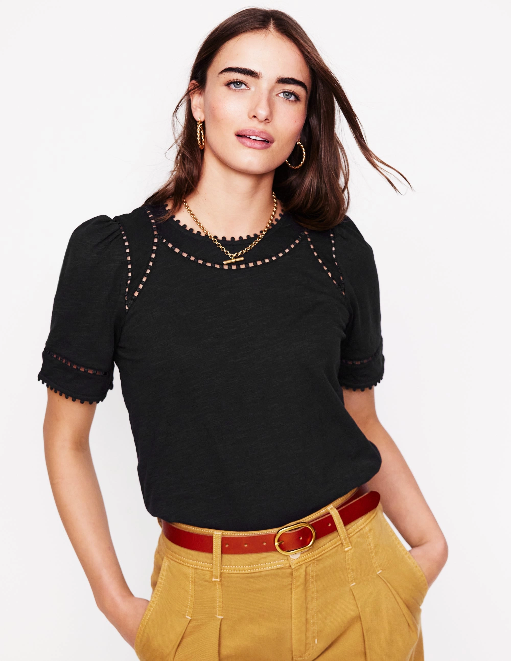 Mila Trim Detail Top-Black Elegant Blouse UltraSoft Lining