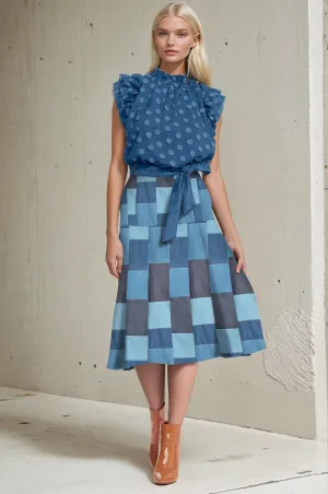 Airy Comfort High Street Chic Allas Skirt - Denim Patchwork