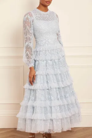Gathered Skirt Bloom Zone Blossom Lace Ankle Gown