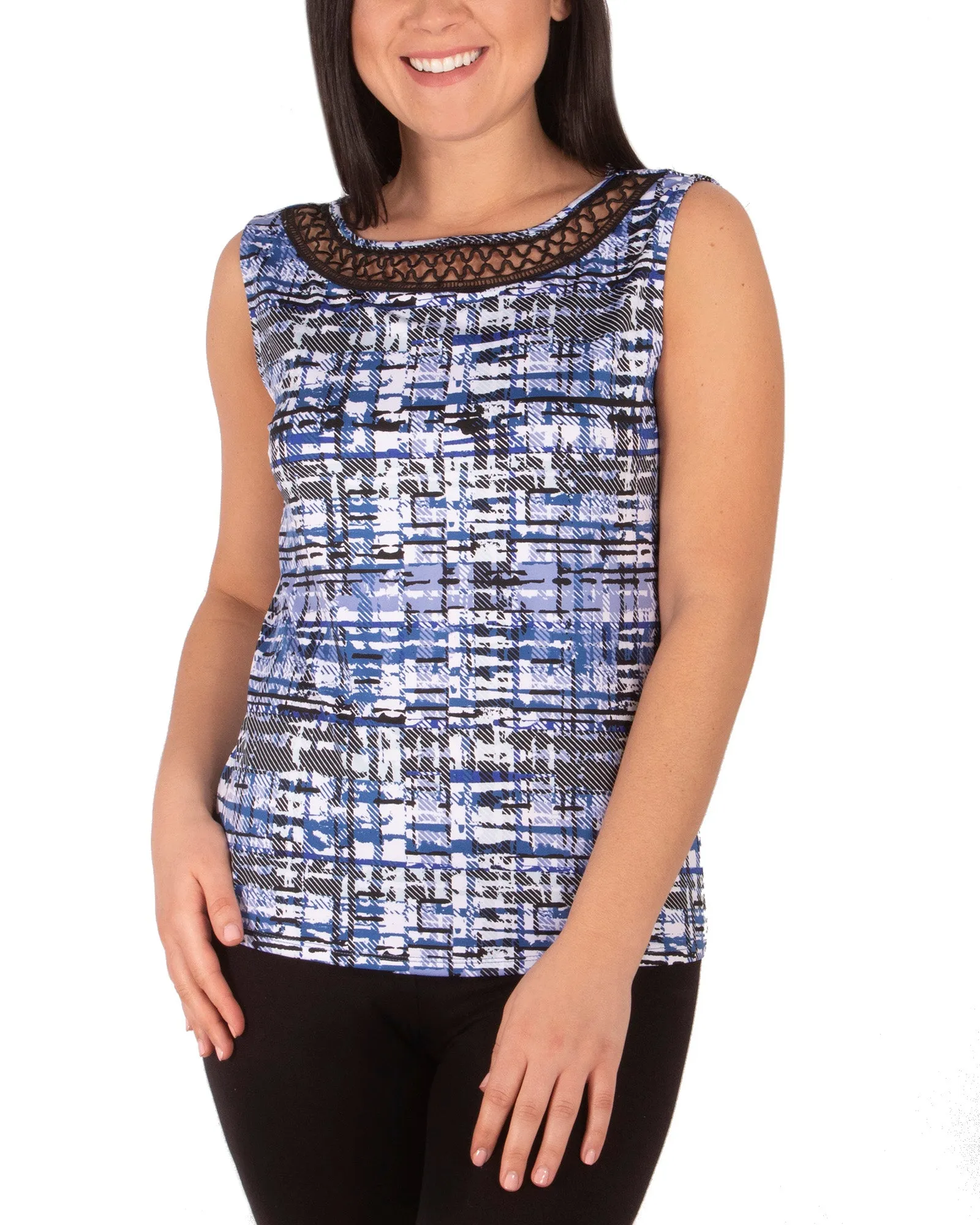 FadeResistant Coating Structured Shoulder Sleeveless Top With Eyelet Collar