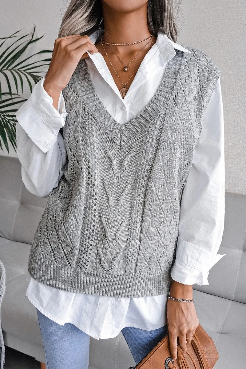 WOMEN OVERSIZED LOOSE FIT RIBBED KNIT VEST Cold Weather