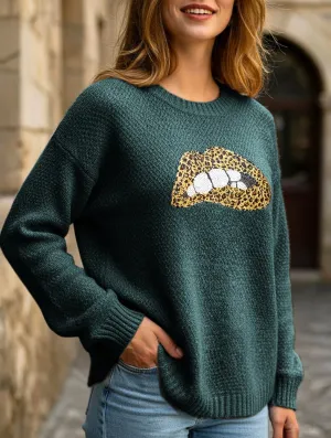 leopard embroidered sequined sweater QuickRelease Fastener