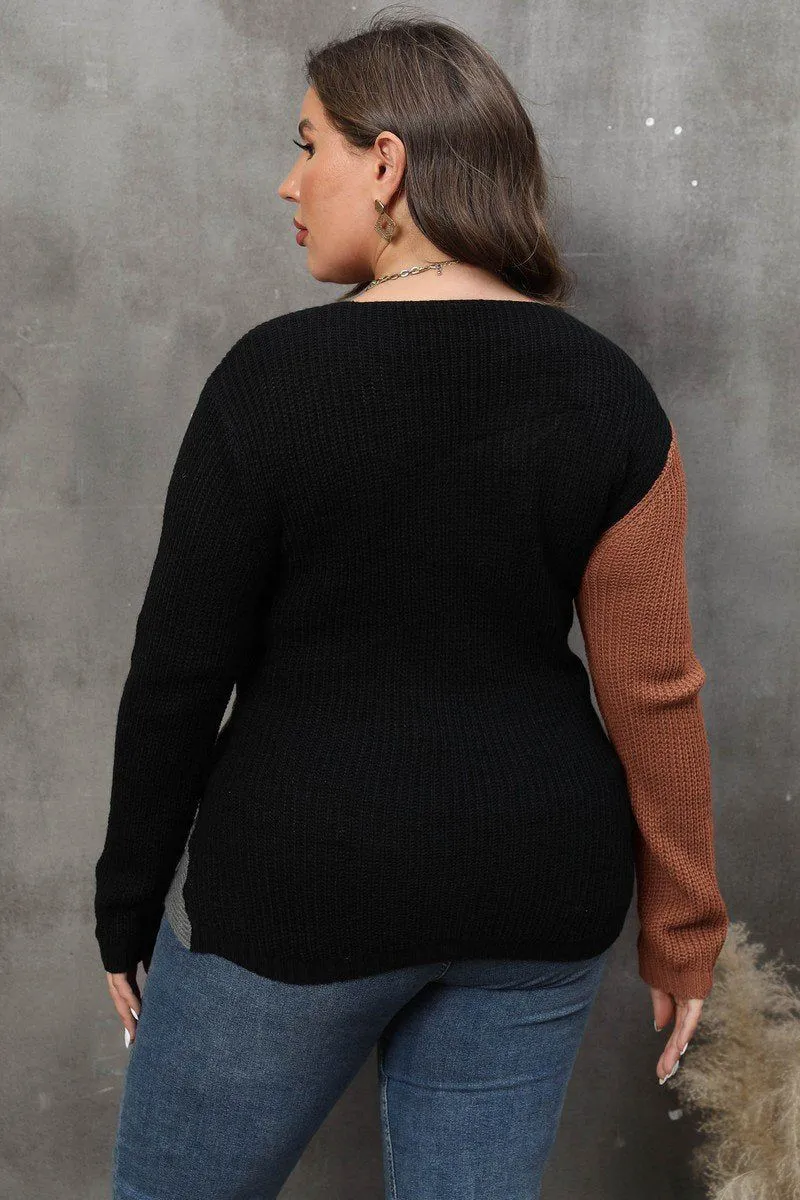 WOMEN PLUS SIZE SEXY DEEP NECK CROSS WRAP SWEATER ThermalRegulation
