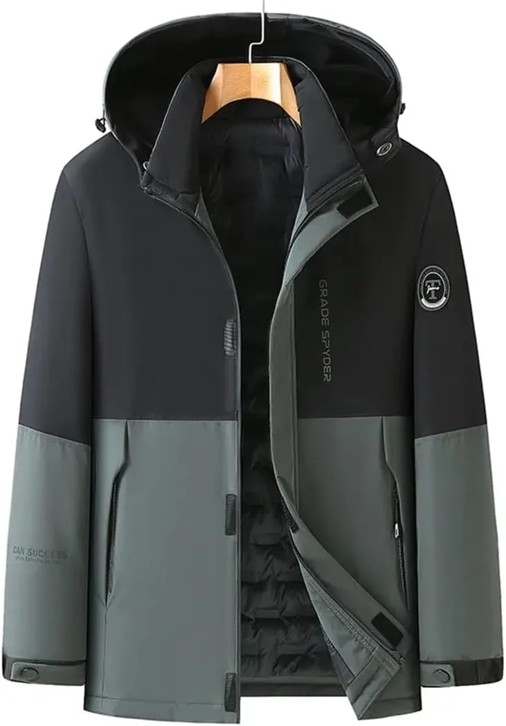 Alloaone Mens Warm Detachable Outdoor Jacket Down Puffer Jacket Padded Jackets Coats Thick Winter Jacket