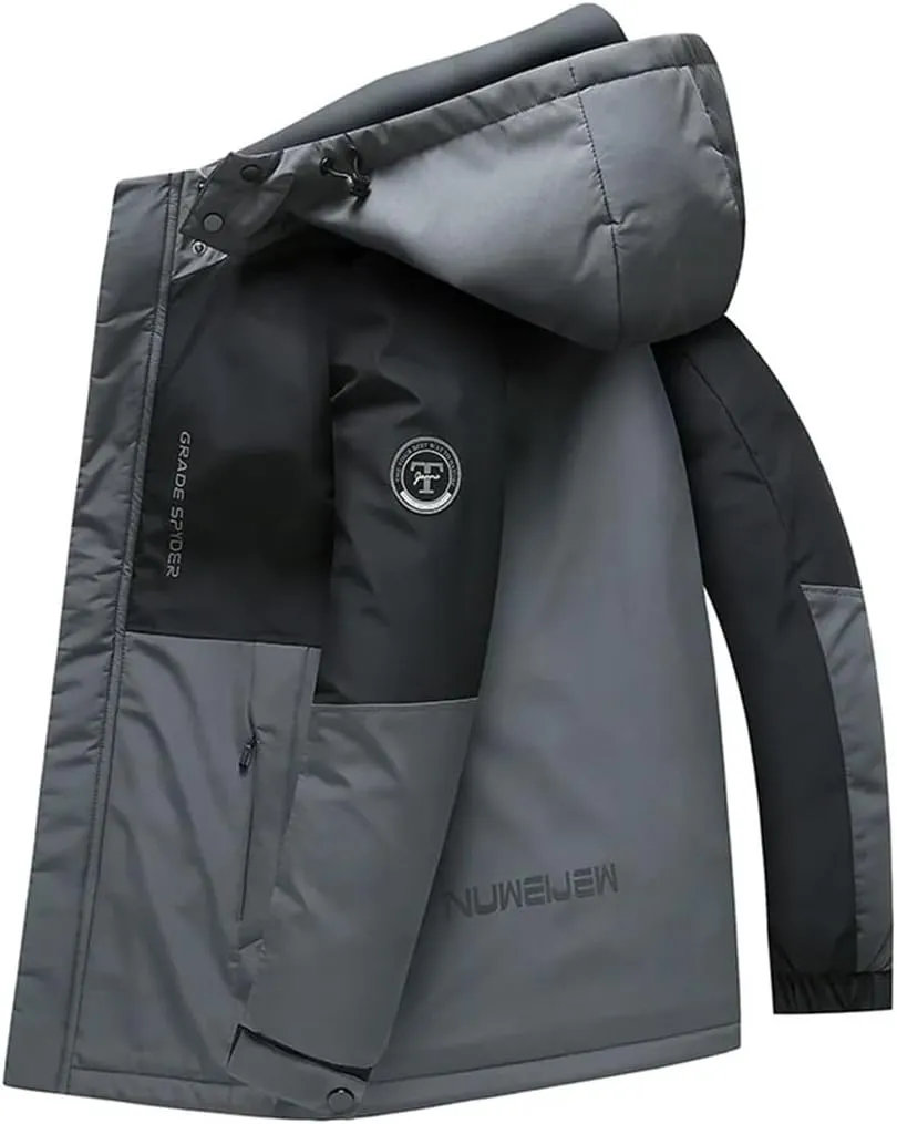 Alloaone Mens Warm Detachable Outdoor Jacket Down Puffer Jacket Padded Jackets Coats Thick Winter Jacket