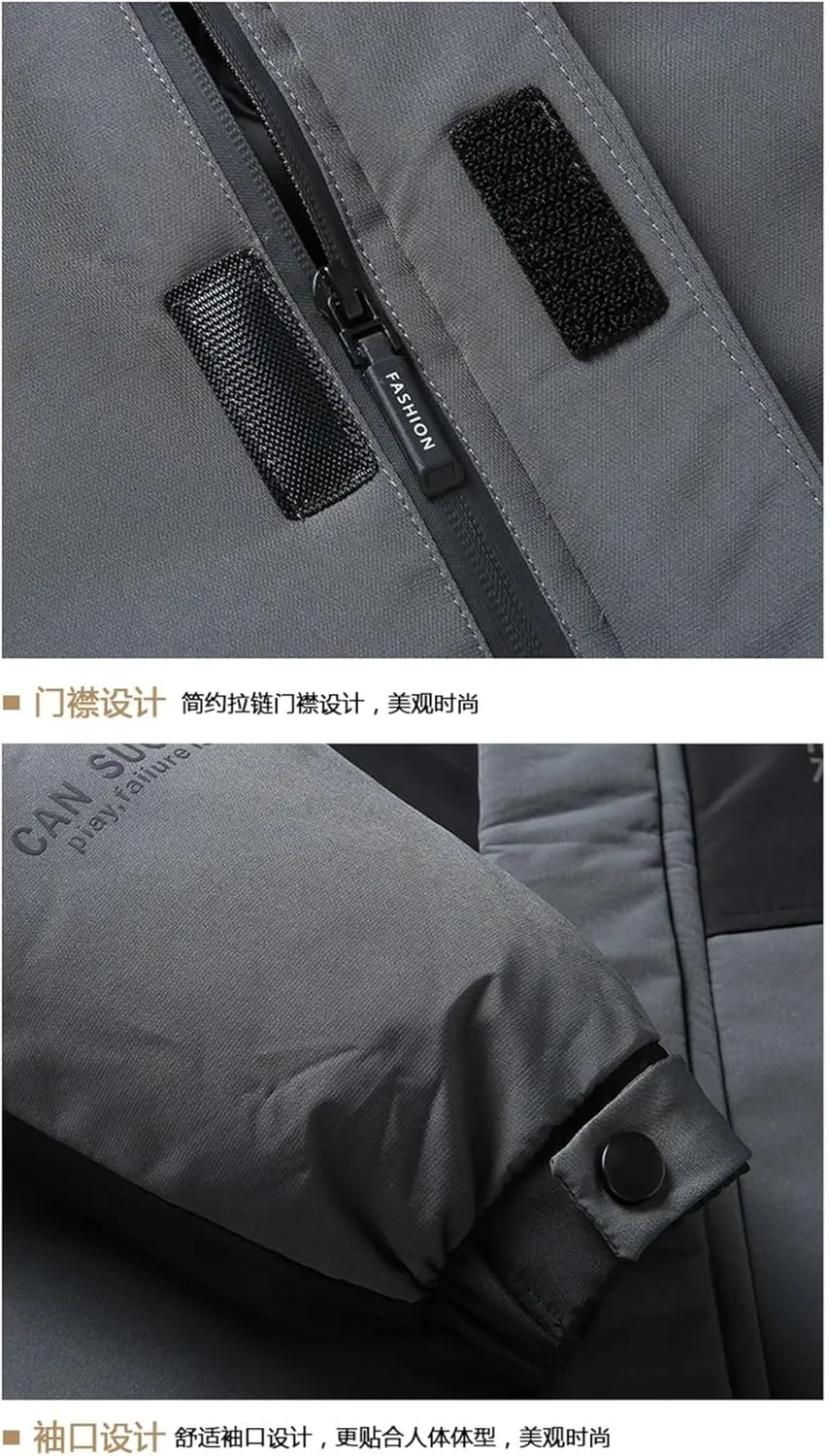 Alloaone Mens Warm Detachable Outdoor Jacket Down Puffer Jacket Padded Jackets Coats Thick Winter Jacket