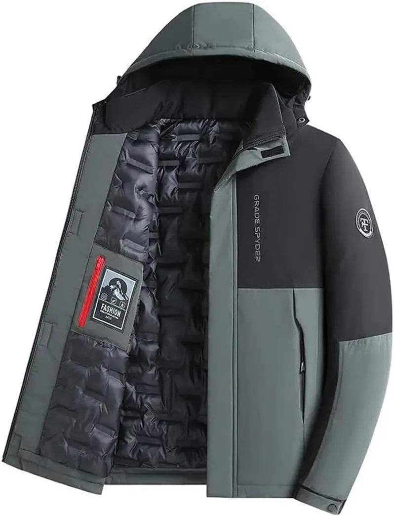 Alloaone Mens Warm Detachable Outdoor Jacket Down Puffer Jacket Padded Jackets Coats Thick Winter Jacket