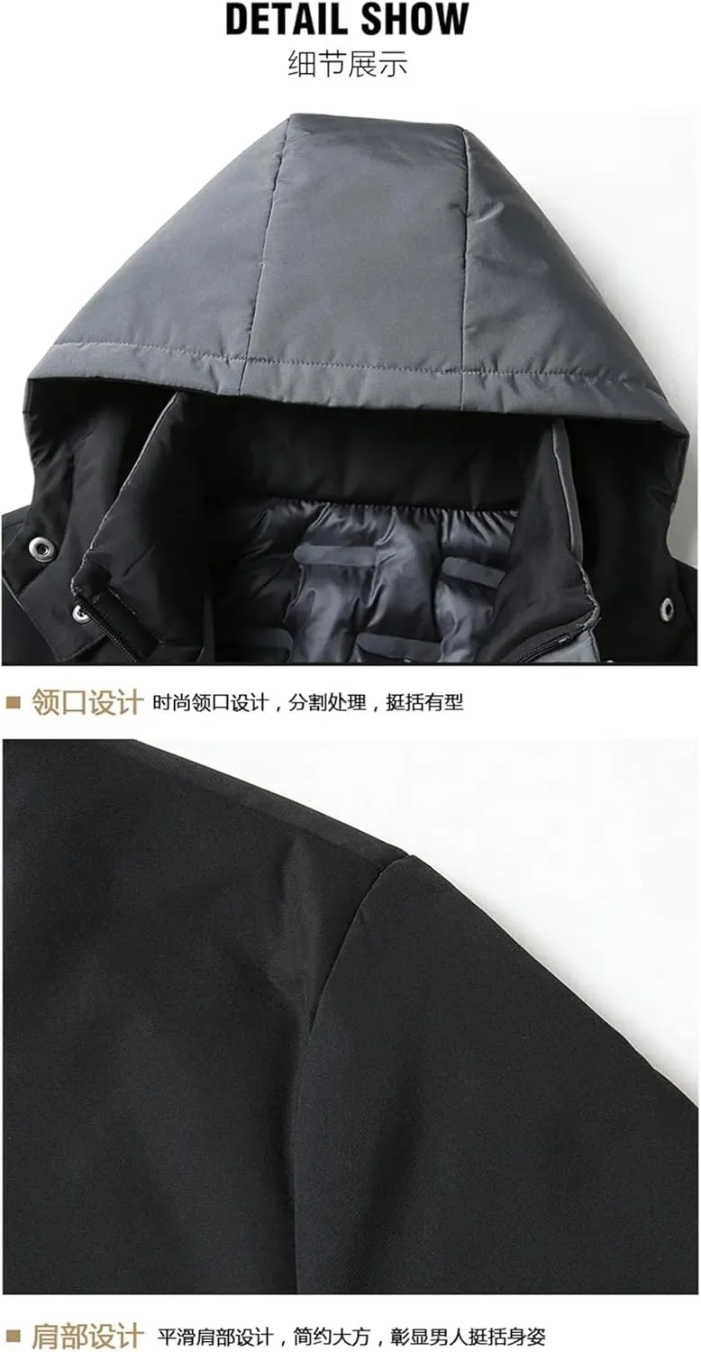 Alloaone Mens Warm Detachable Outdoor Jacket Down Puffer Jacket Padded Jackets Coats Thick Winter Jacket
