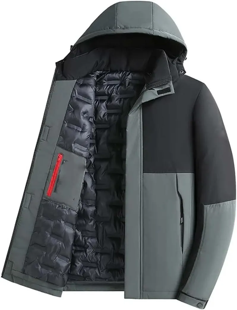 Alloaone Mens Warm Detachable Outdoor Jacket Down Puffer Jacket Padded Jackets Coats Thick Winter Jacket