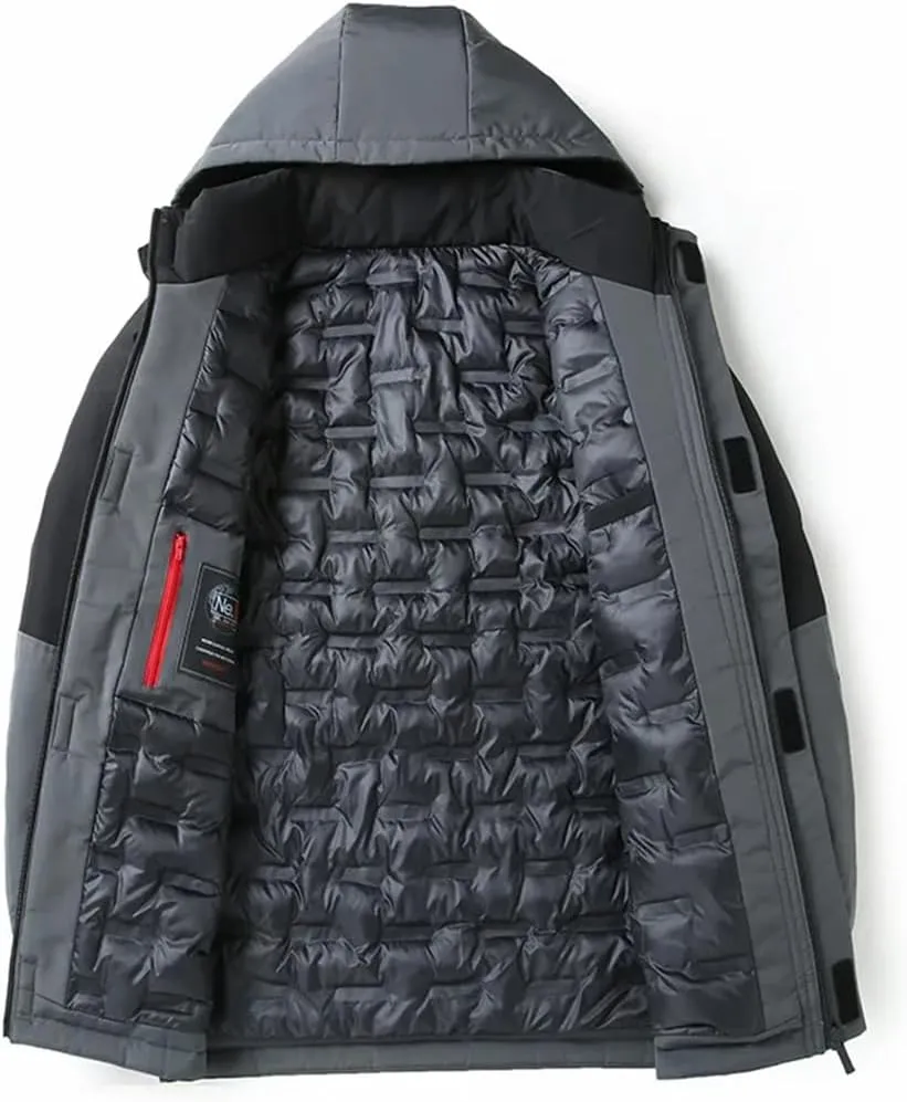 Alloaone Mens Warm Detachable Outdoor Jacket Down Puffer Jacket Padded Jackets Coats Thick Winter Jacket