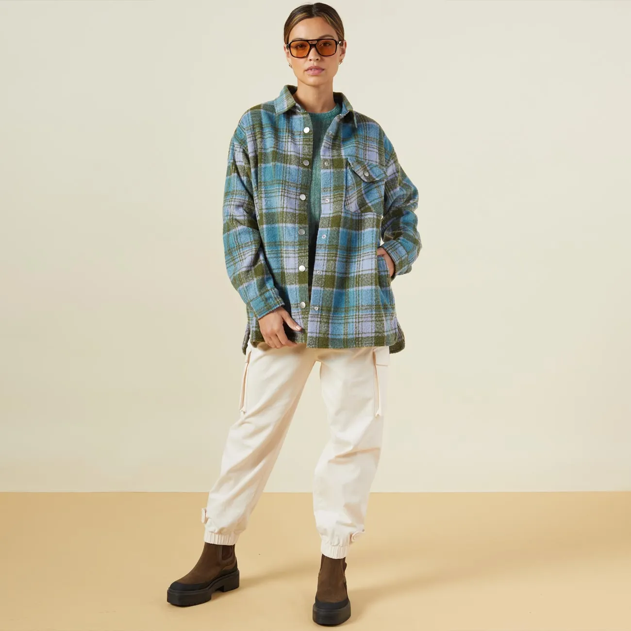 LayeredCuff Plaid Shacket