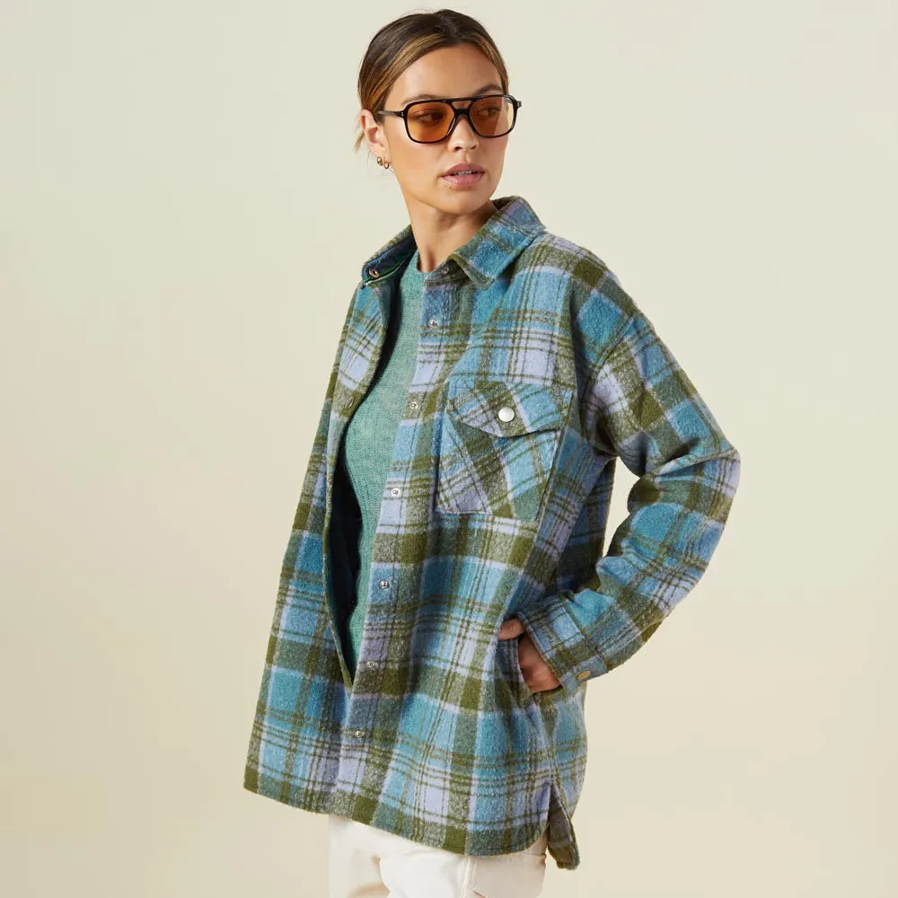 Double Chest Pocket Reinforced Shoulder Plaid Shacket
