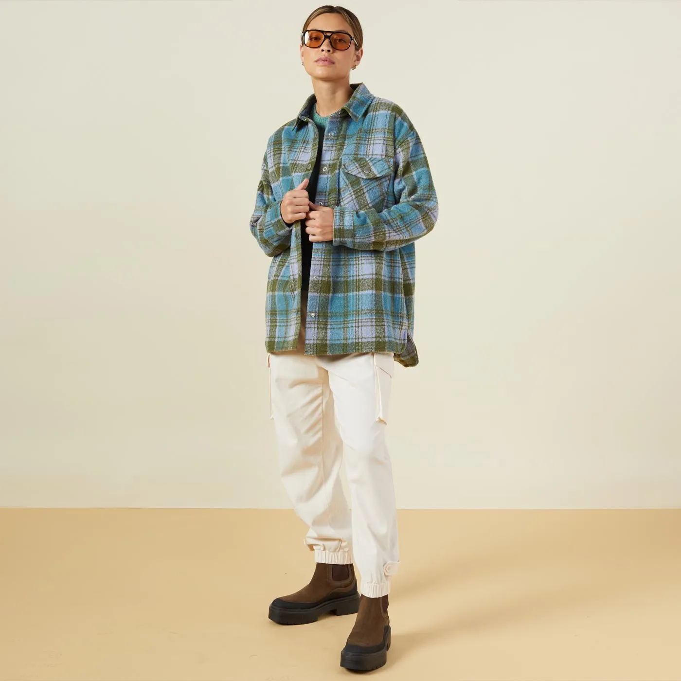Plaid Shacket Breathable mesh lining HypoallergenicConstruction