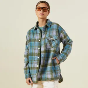 Compact Thermal Insulation FoldableFeature Plaid Shacket