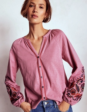 Alma Embroidered Shirt-Ash Rose PocketDetails