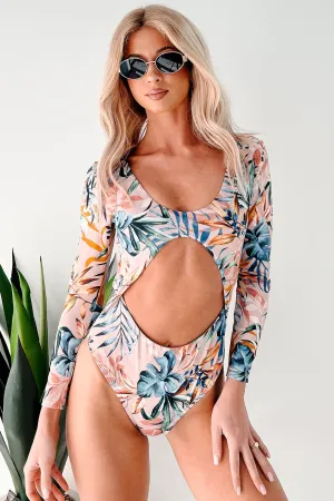 Already Sailing Away Cut-Out Long Sleeve Swimsuit (Pink Combo) Outdoor Recreation