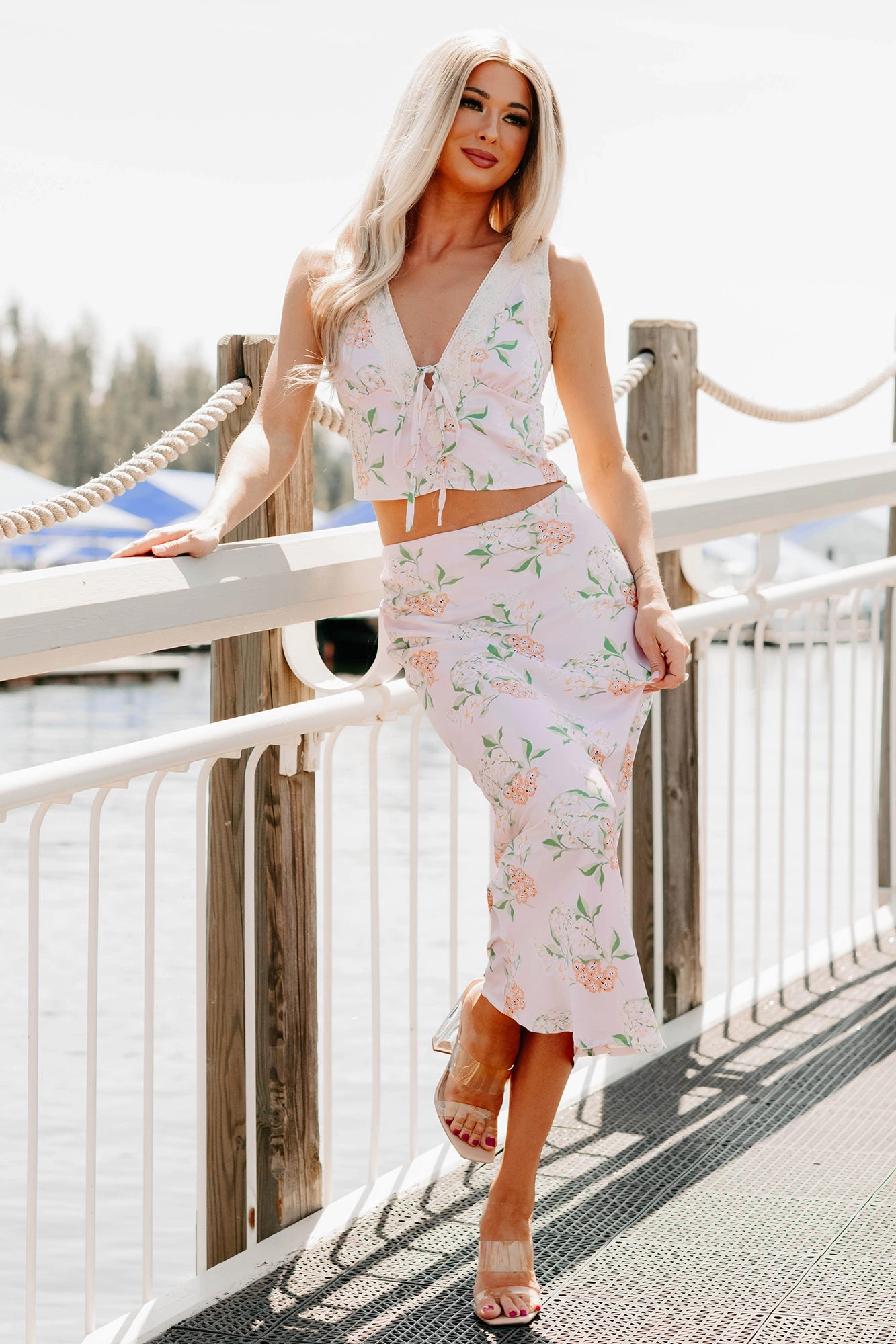 Active Lifestyle Always Beautiful Floral Satin Skirt (Baby Pink)