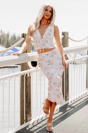 Active Lifestyle Always Beautiful Floral Satin Skirt (Baby Pink)