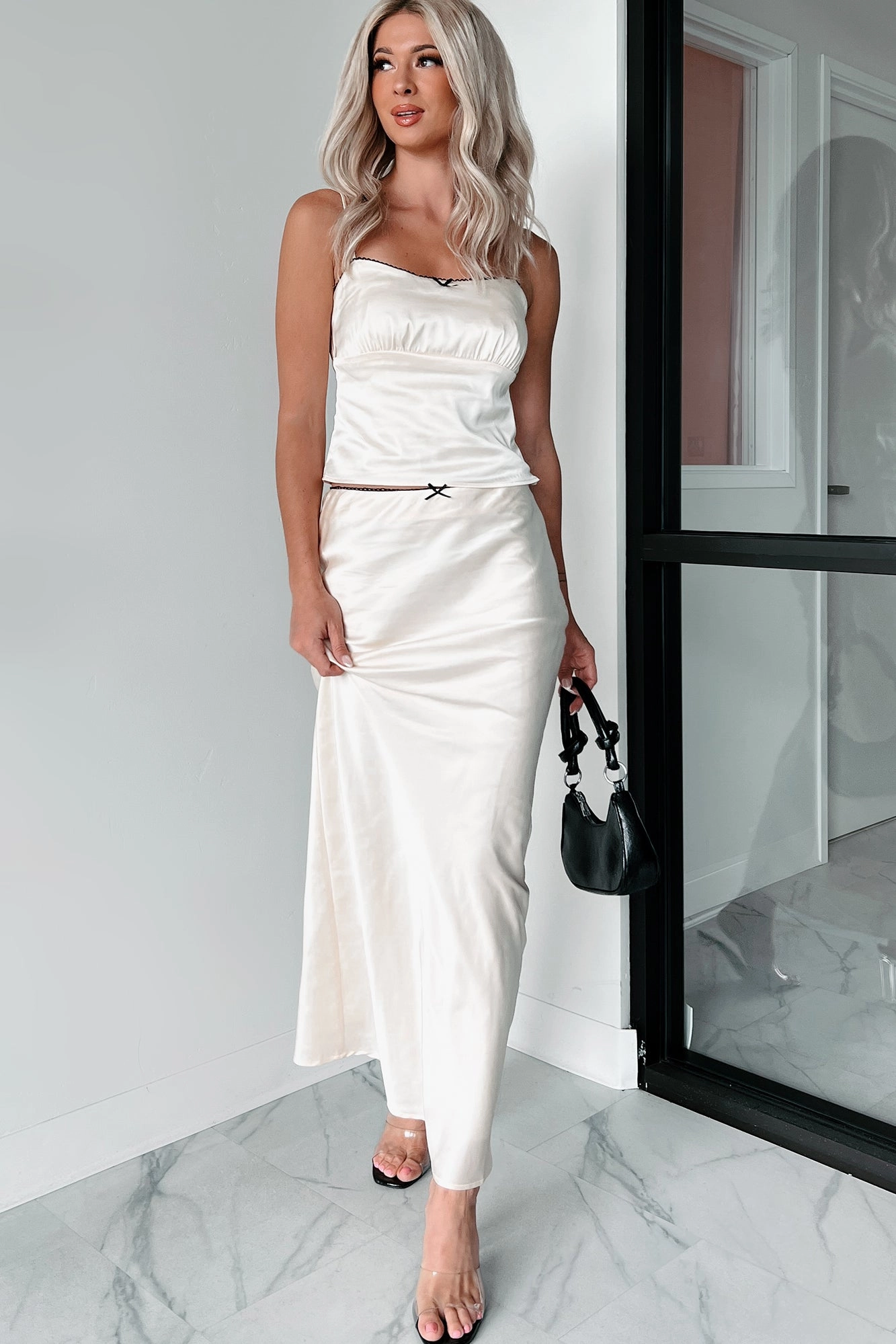 Always Delightful Satin Skirt (Cream) elastic waistband Essential Comfort Wear