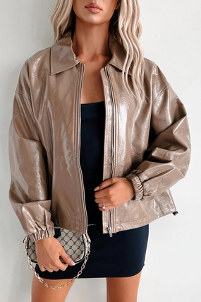 Always Opinionated Patent Leather Jacket (Brown) Ventilated Back Sporty Chic