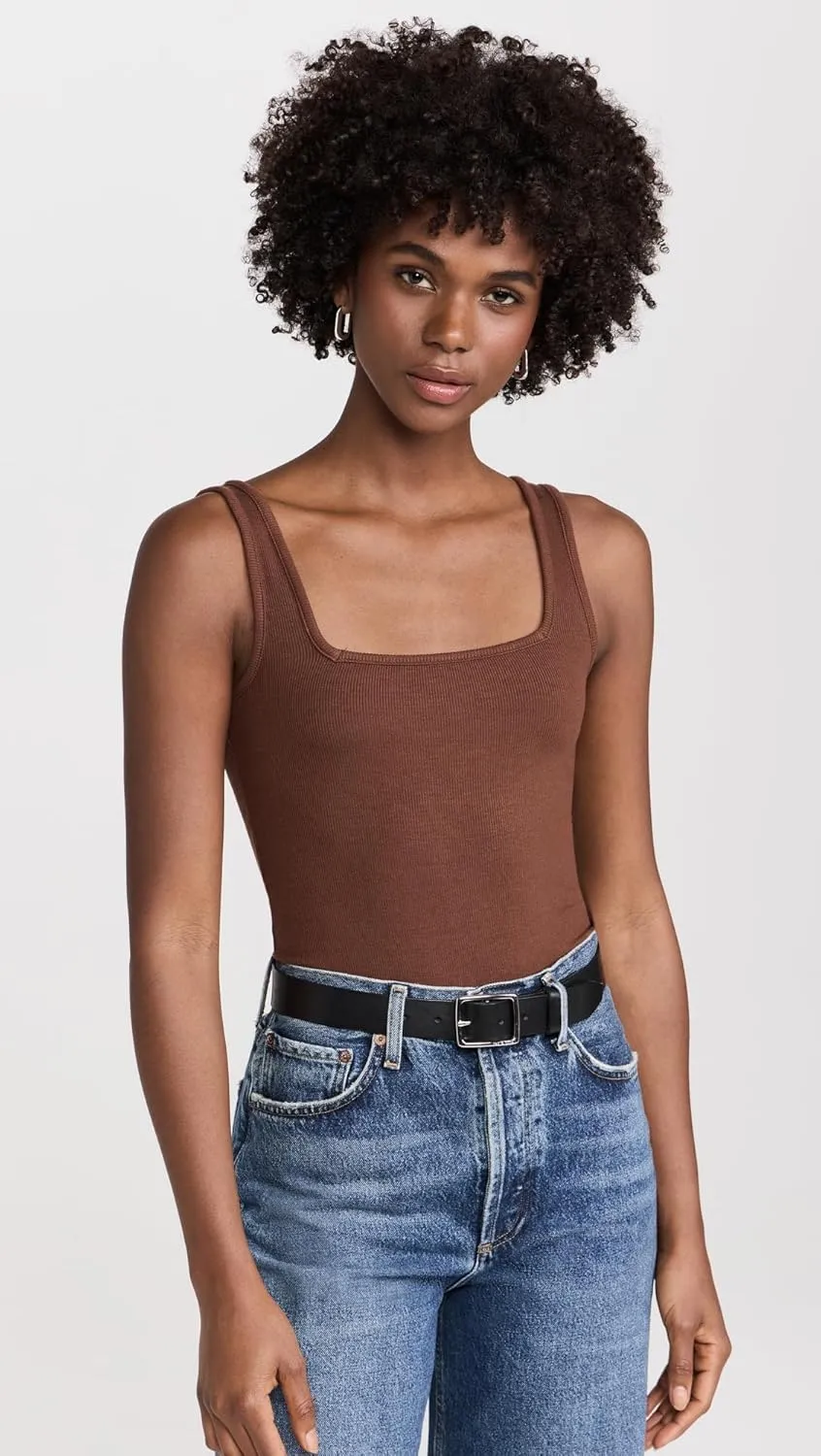 Ambitionist Women's Ribbed Square Neck Tank Bodysuit