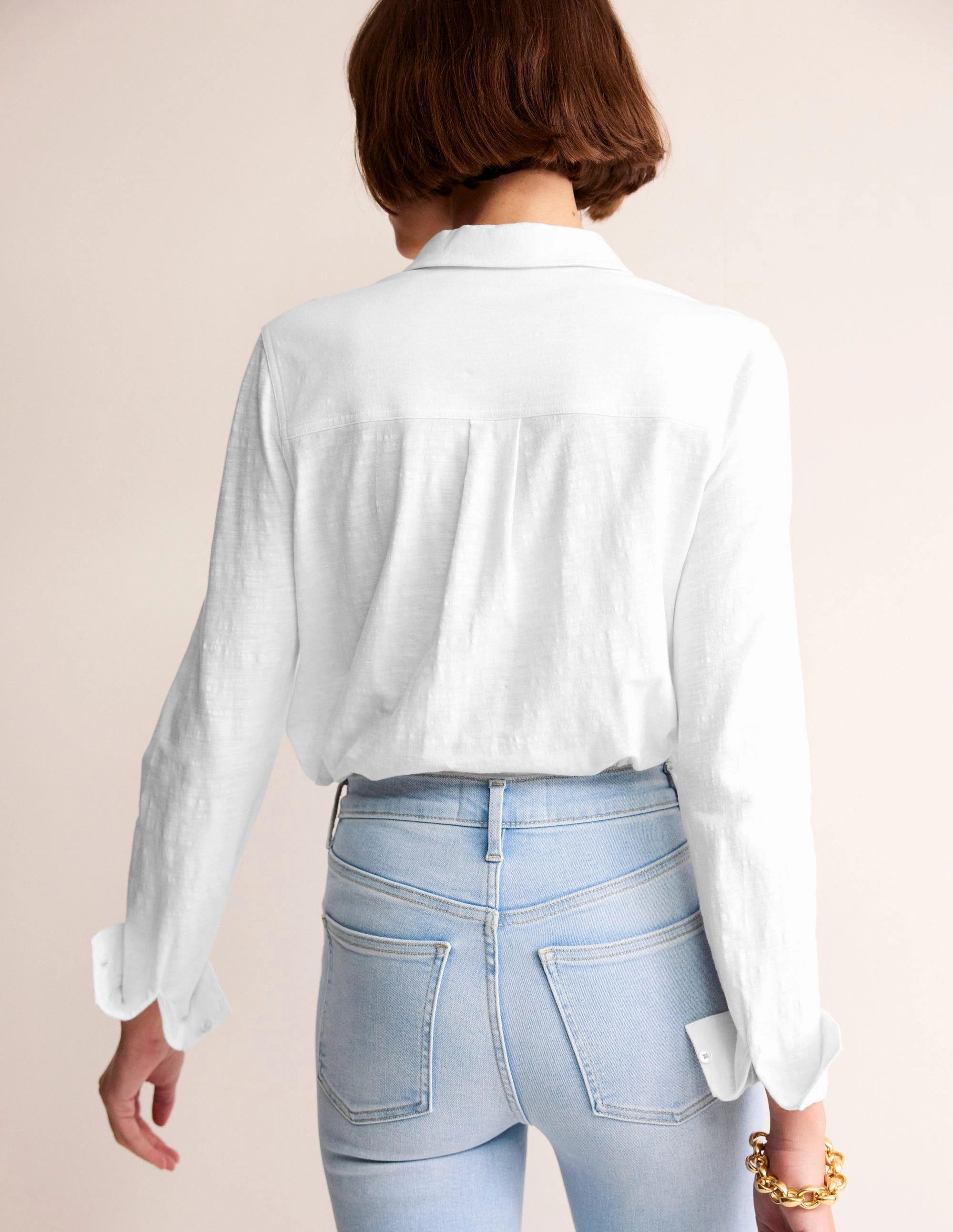 Amelia Jersey Shirt-White MoistureWicking Fabric Grid Texture Fabric