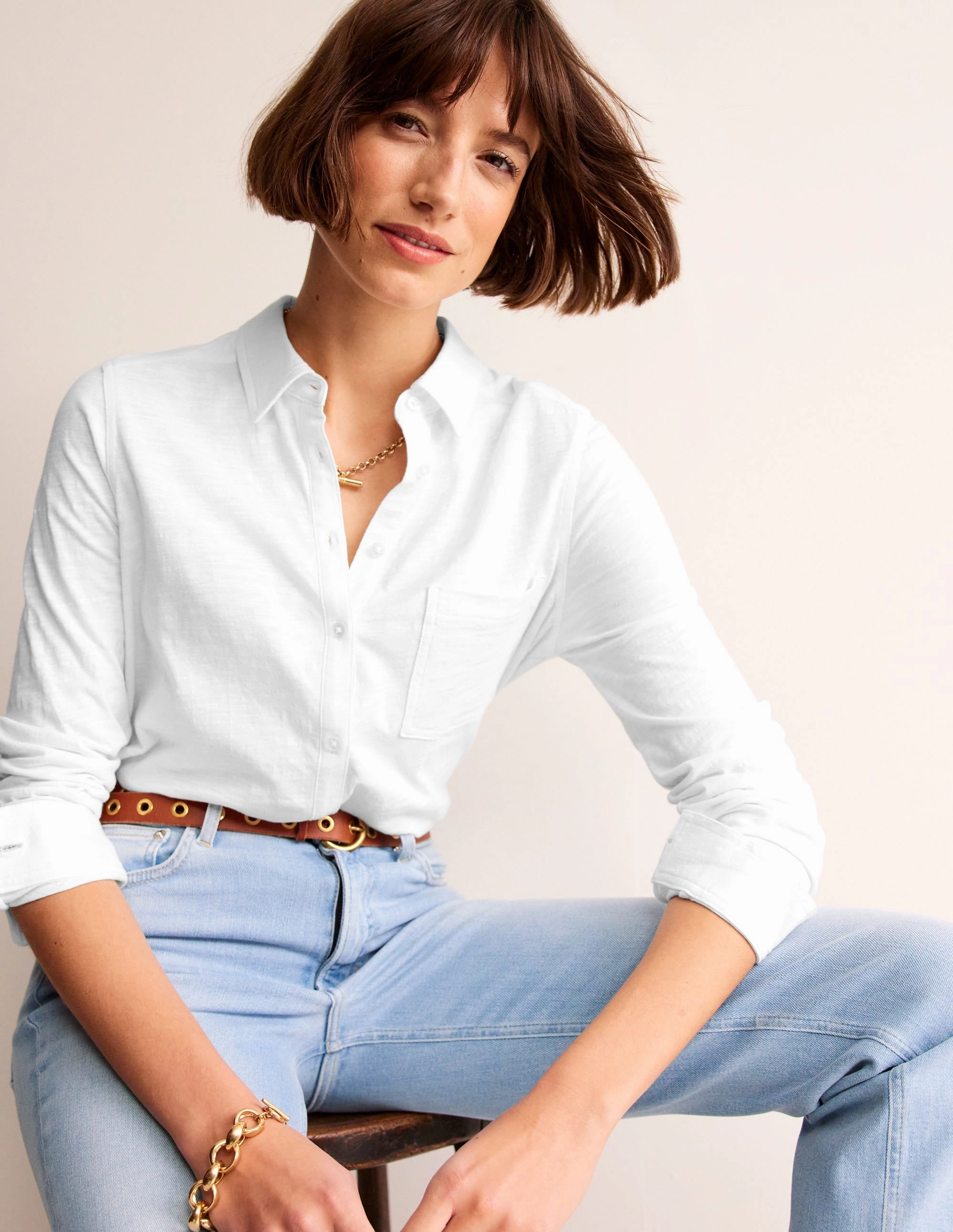 Amelia Jersey Shirt-White FadeResistant TaglessDesign