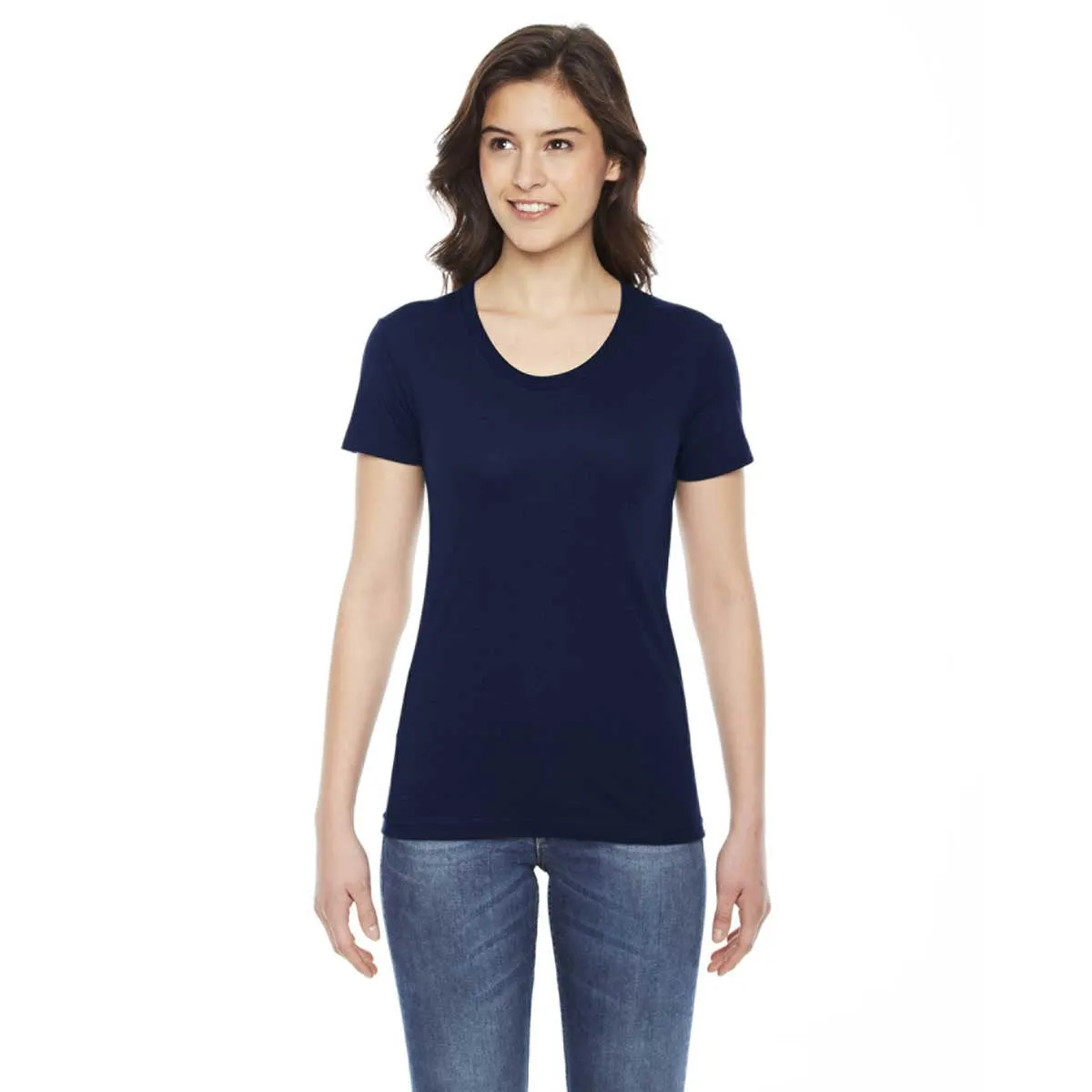 American Apparel Women's Navy Poly-Cotton Short-Sleeve Crewneck