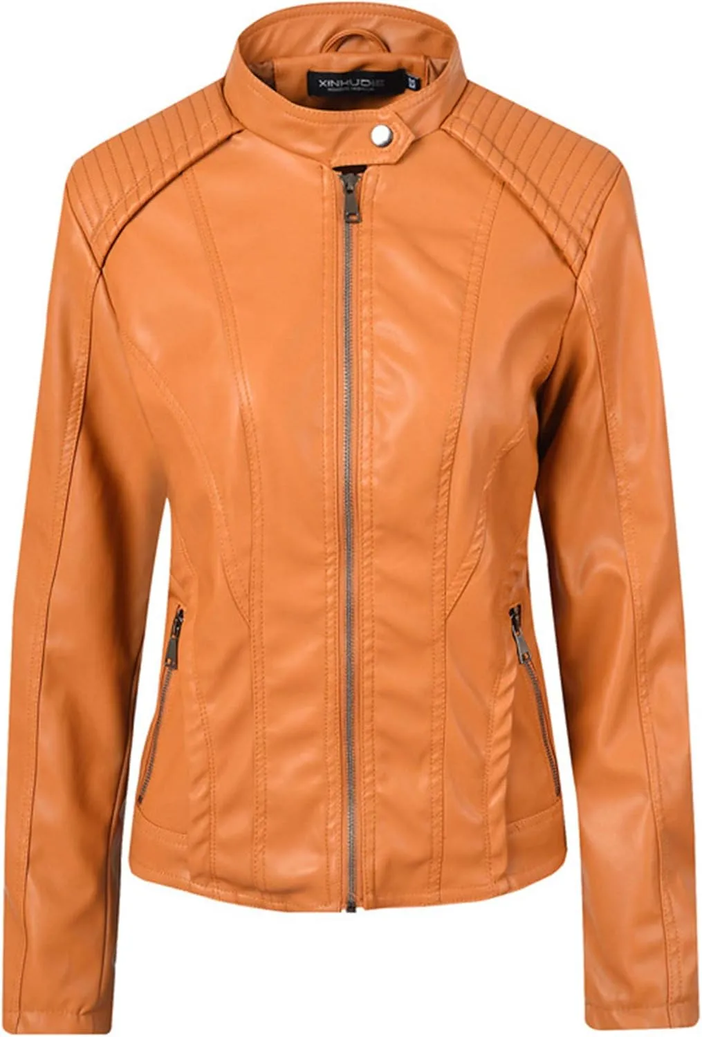 Andongnywell Women's Leather Moto Bomber Biker Jacket Faux Leather Short Jacket Coat Slim Zip Up Jacket