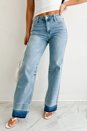 Neutral Shade Breathable Wearable Andrew Wide Leg Mid Rise Judy Blue Jeans (Light)