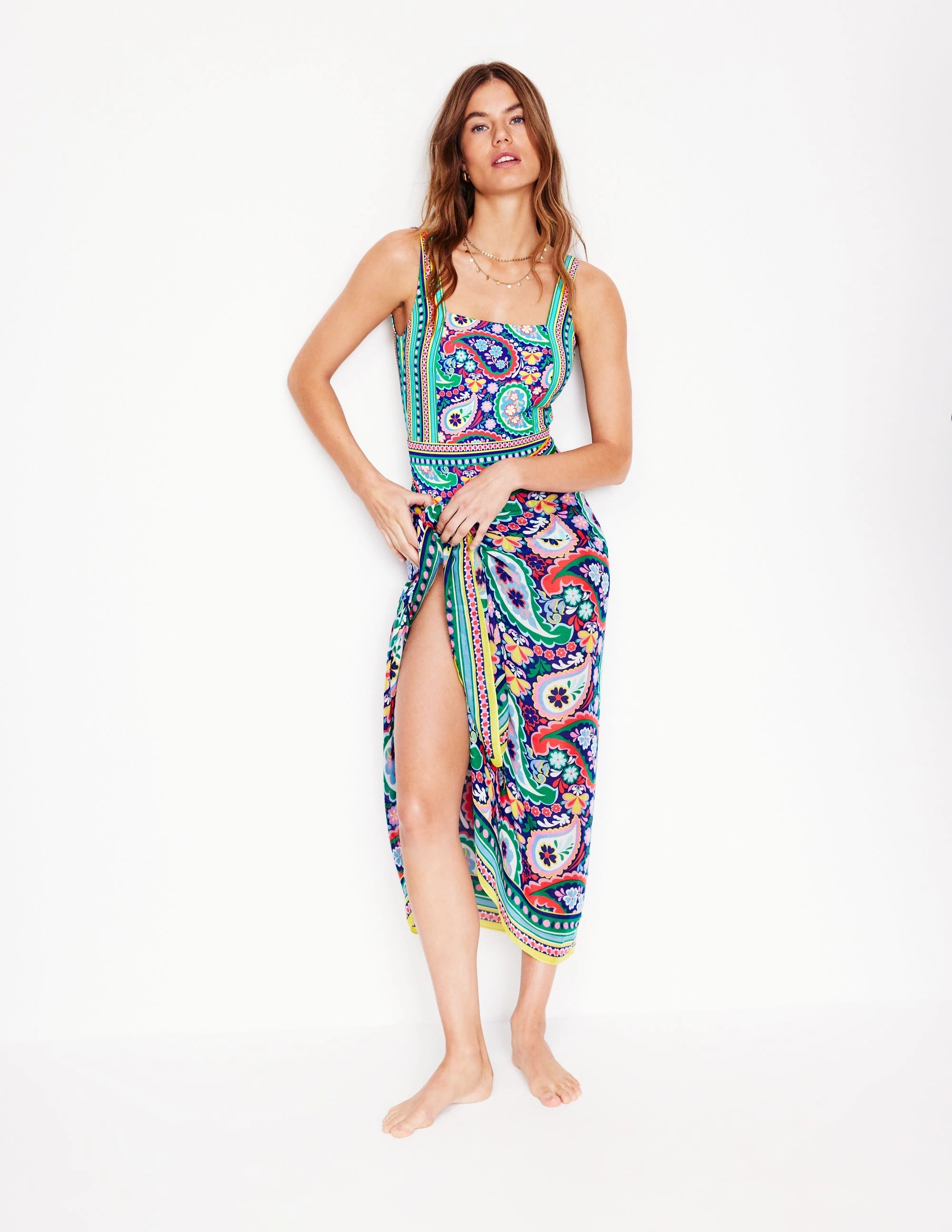 Lefkada Square Neck Swimsuit-Multi, Meadow Paisley Summer Vacation