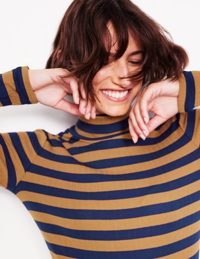 Anna Rib Roll Neck Top-French Navy,Camel CompressionTechnology