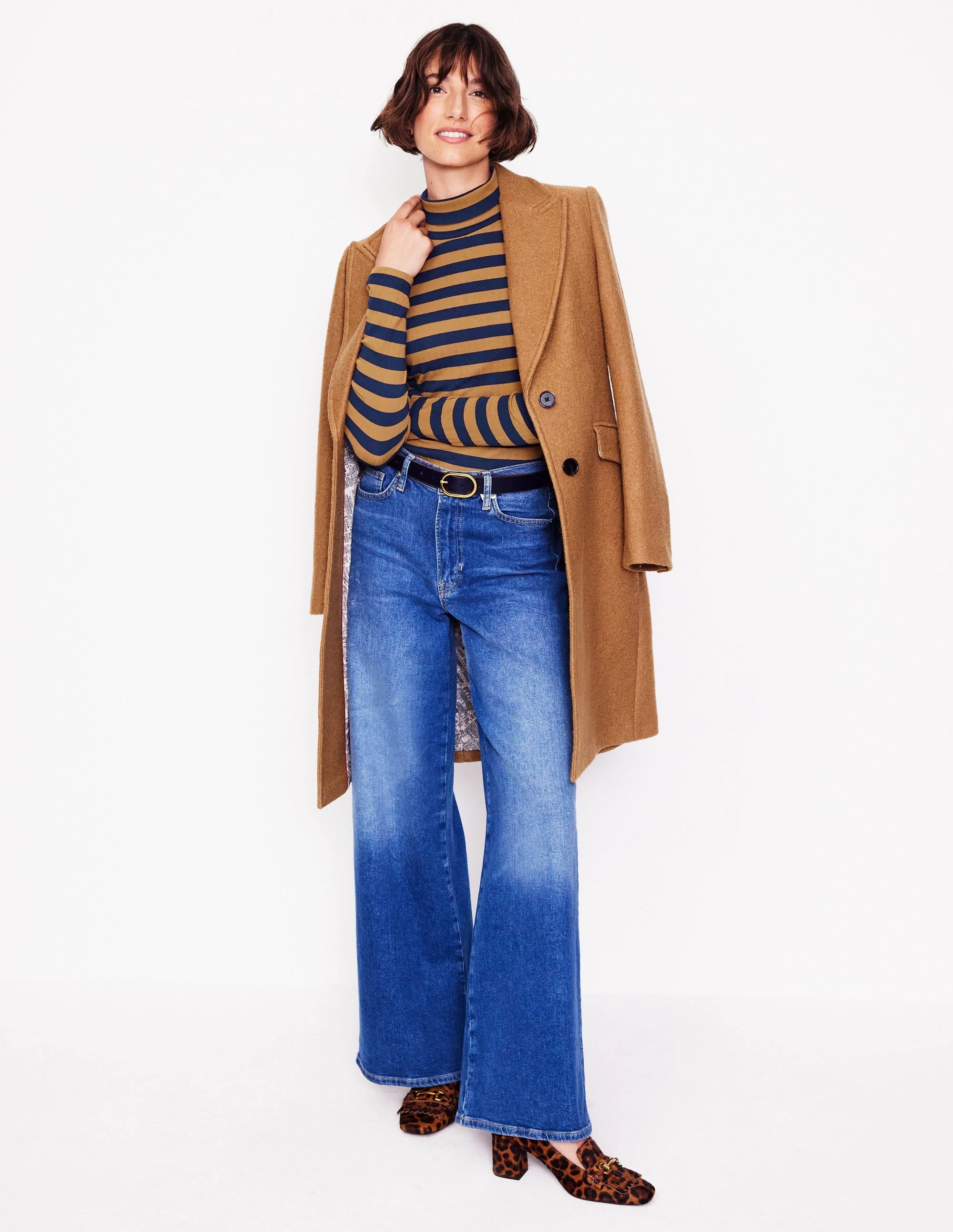 Buttery Soft Handfeel GarmentWashed Softness Anna Rib Roll Neck Top-French Navy,Camel