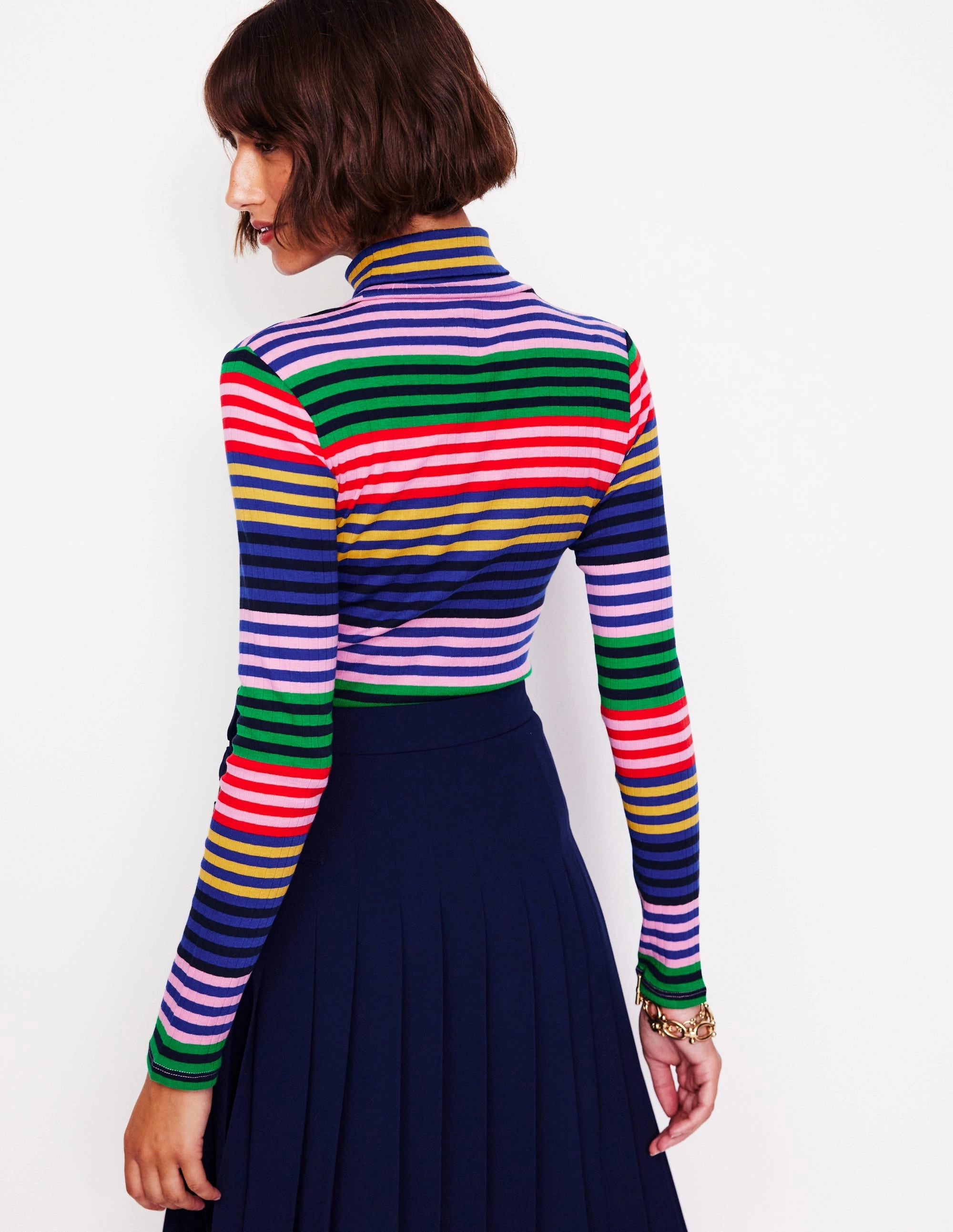 Breathable Hoodie NonIrritatingEdges Anna Rib Roll Neck Top-Multi, Rainbow Stripe