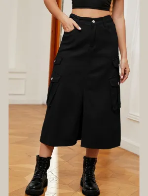 Breathable Comfort WOMEN FRONT SPLIT LONG LENGTH DENIM SKIRT