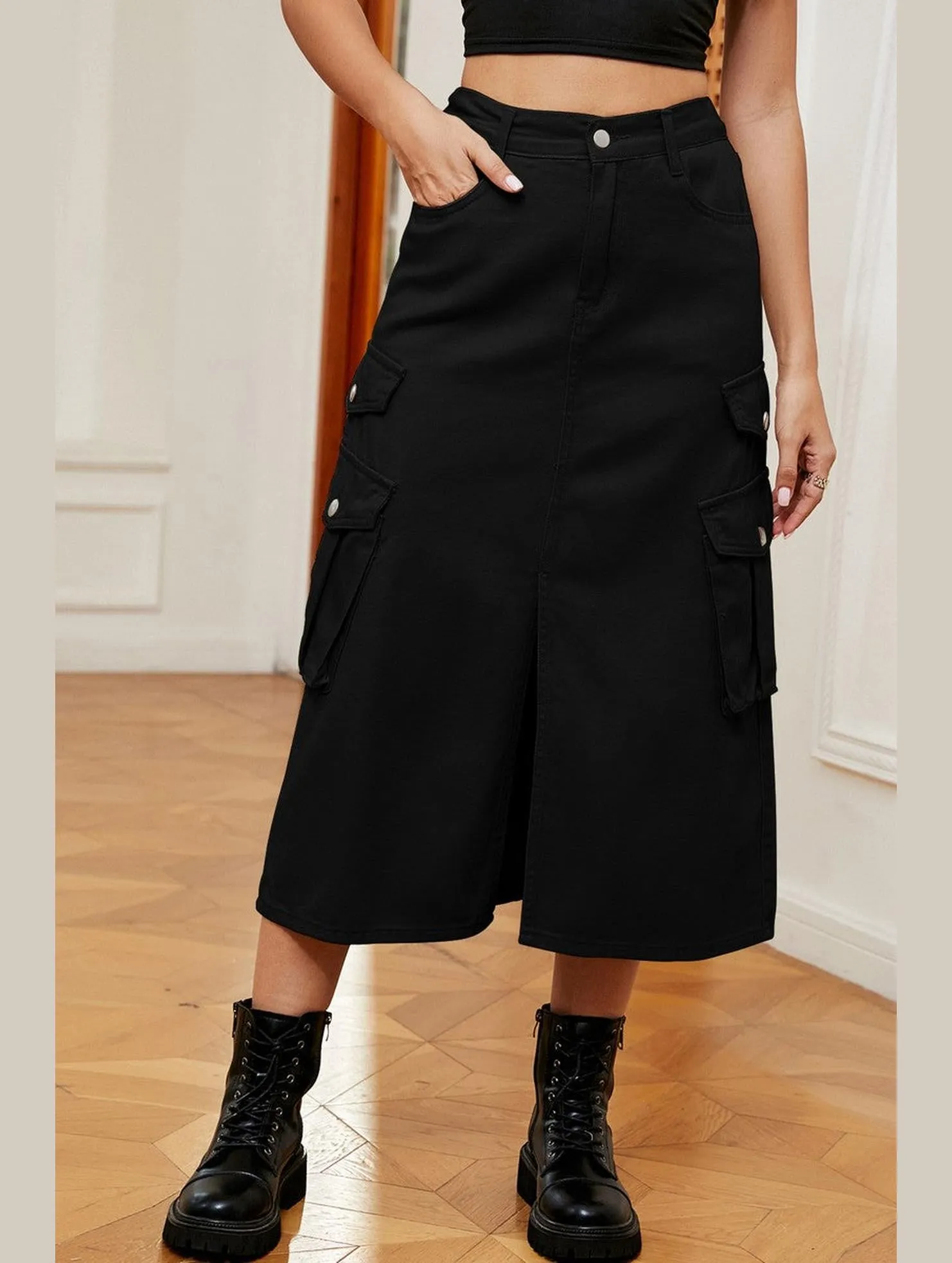 Fashionable Appeal Stylish Comfort WOMEN FRONT SPLIT LONG LENGTH DENIM SKIRT