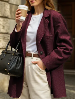 Casual solid color suit jacket AdjustableHem DoubleLayered Collar