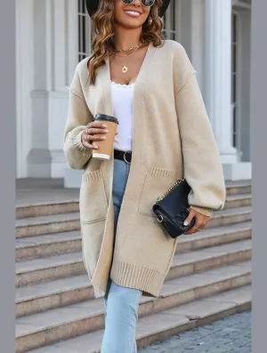 Stretch Fit Engineering Flexible Cuffs Women??s Ribbed Open Front Cardigan with Pockets | Casual Knitwear