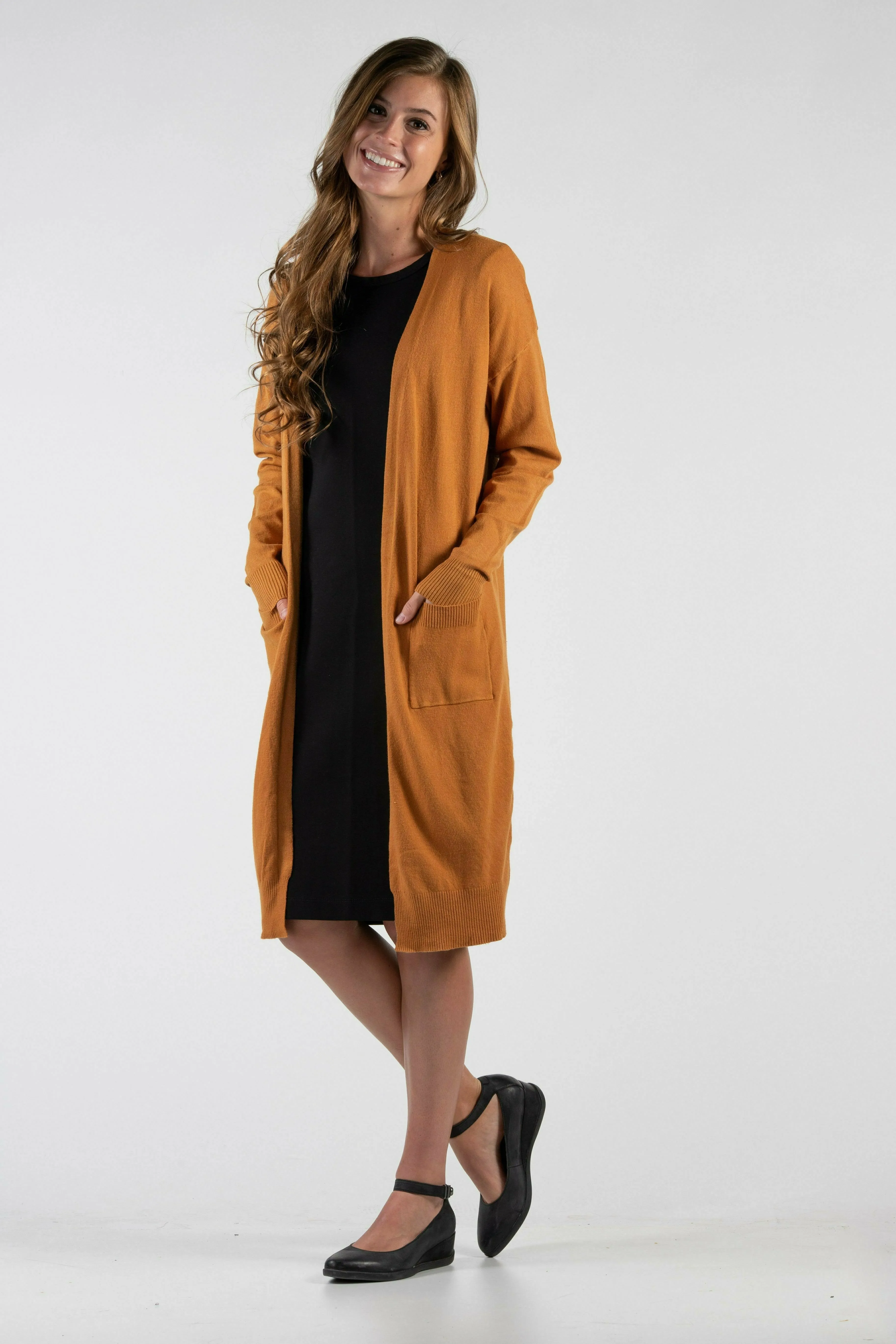 Garment Washed Finish Soft Knit Cardigan High Gage - Caramel