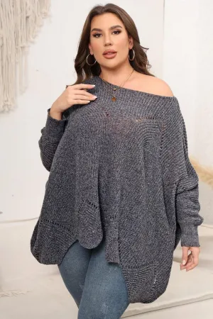 Basic Tee WOMEN PLUS SIZE BAT WING SLEEVE LOOSE FIT SWEATER