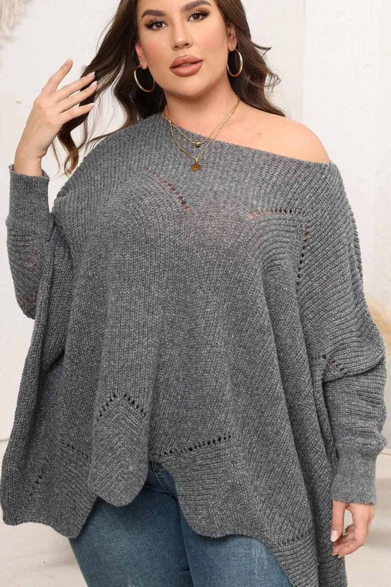 Stretch Fit Top WOMEN PLUS SIZE BAT WING SLEEVE LOOSE FIT SWEATER