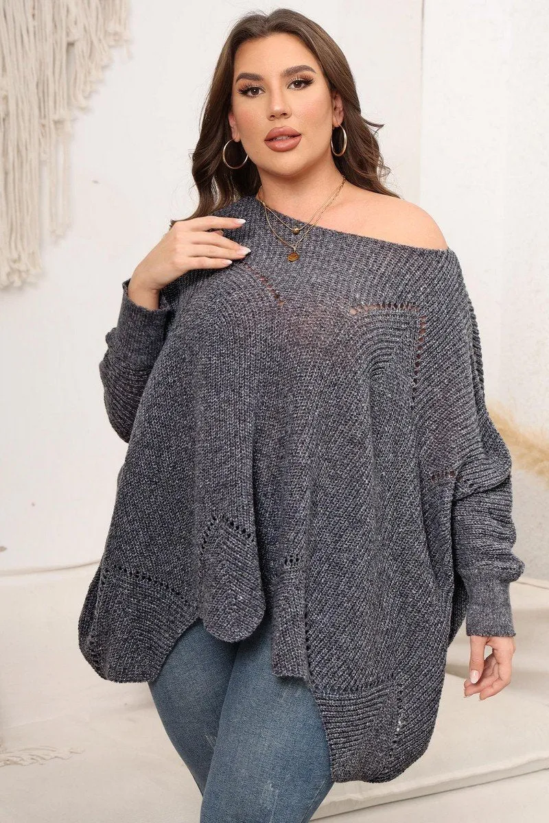 Basic Tee WOMEN PLUS SIZE BAT WING SLEEVE LOOSE FIT SWEATER