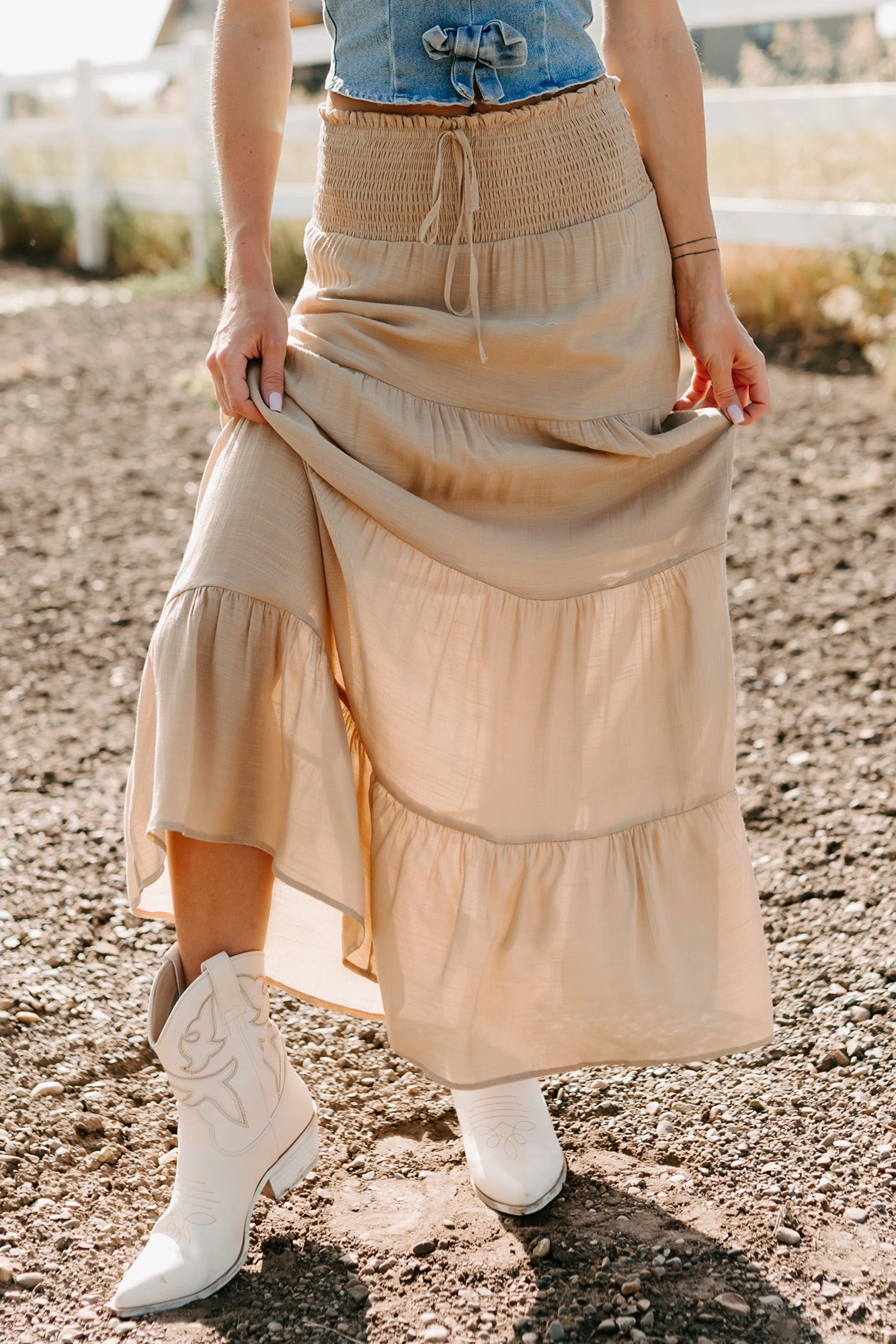 Thermal Lining Ocean Serenade Tiered Maxi Skirt (Khaki)