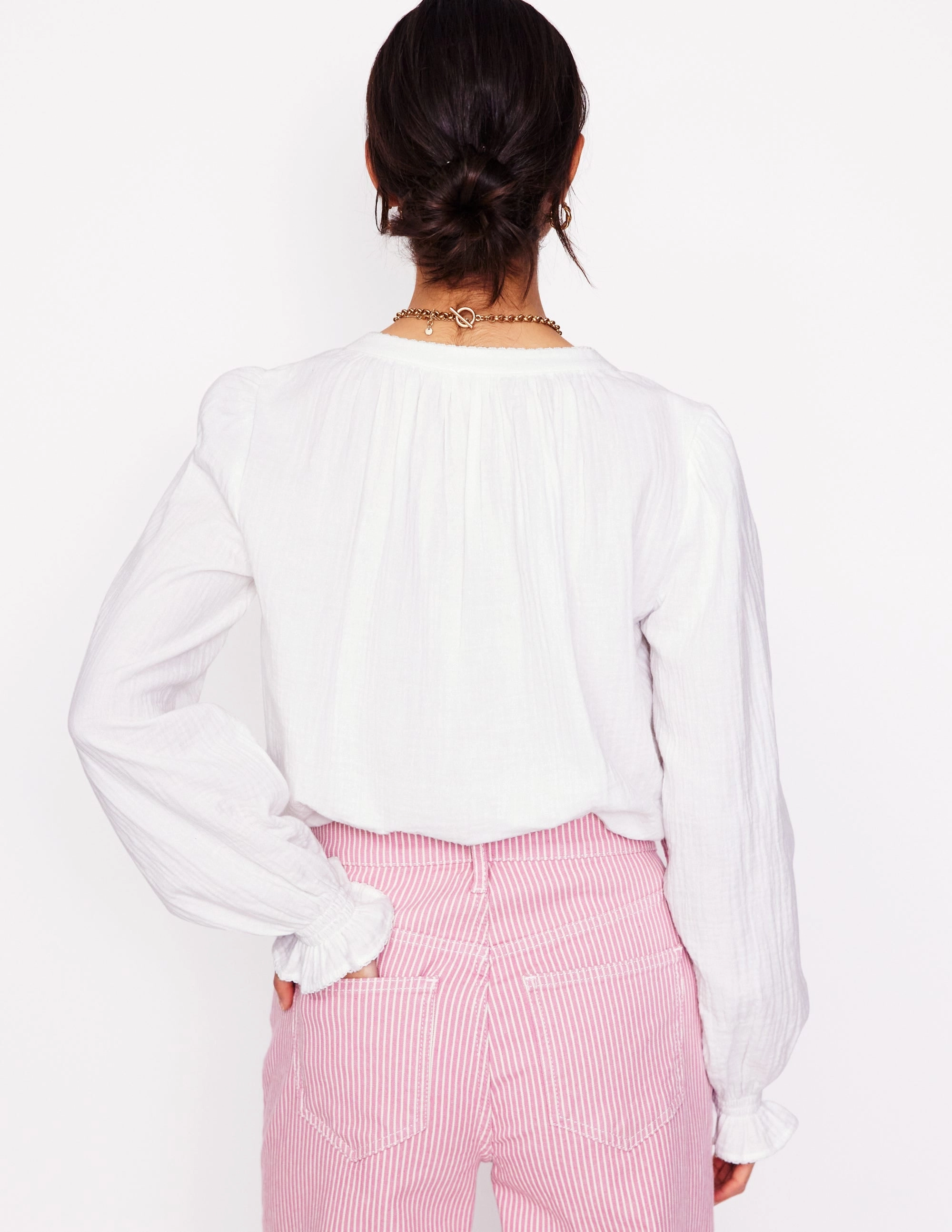 Evie Double Cloth Top-White Bluesign Approved Material Distressed Texture