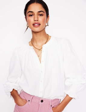 Evie Double Cloth Top-White GarmentWashed Softness Ventilated Mesh Panels