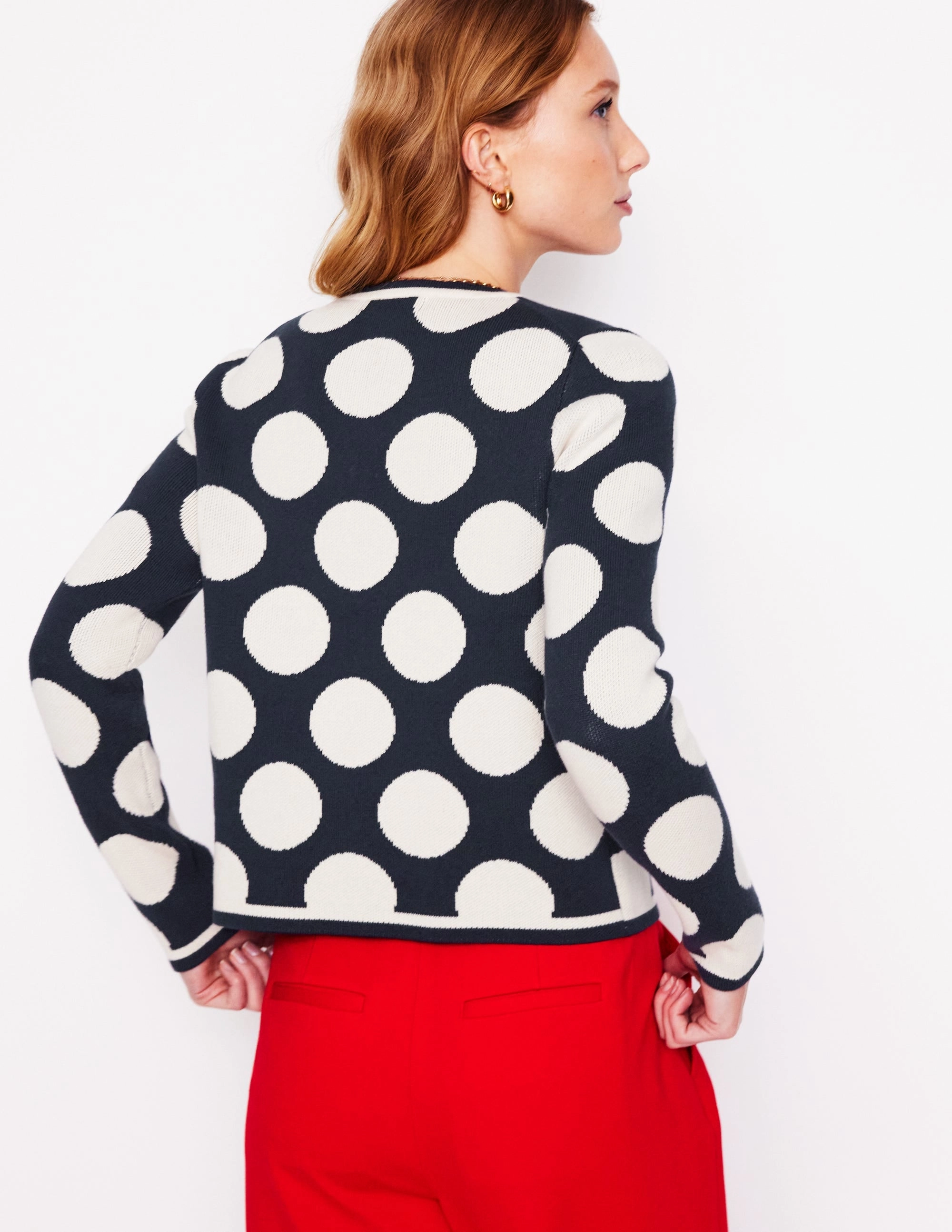 Holly Knitted Jacket-French Navy, Large Ivory Spot Twisted Cable Pattern