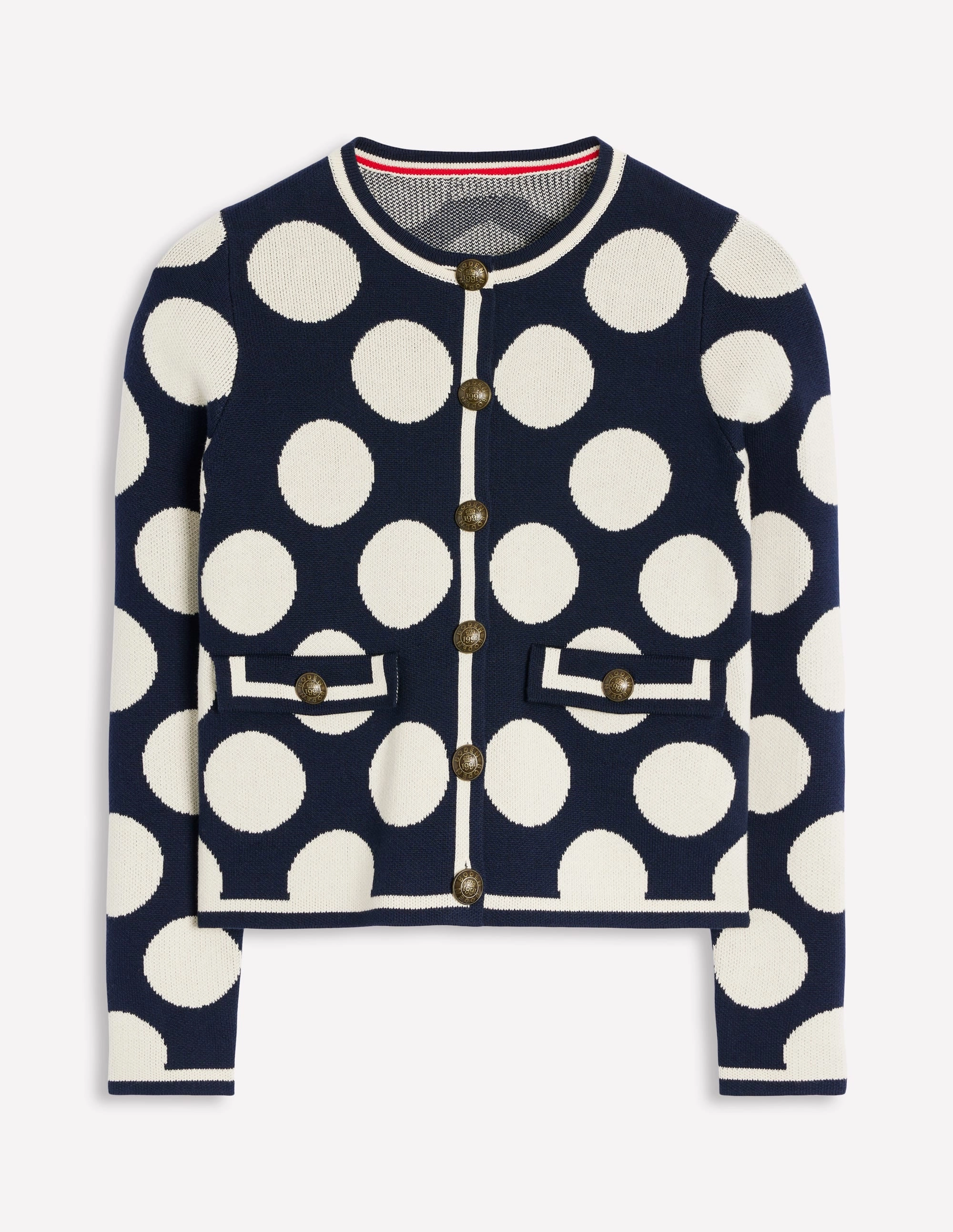 Butter Soft Yarn Holly Knitted Jacket-French Navy, Large Ivory Spot