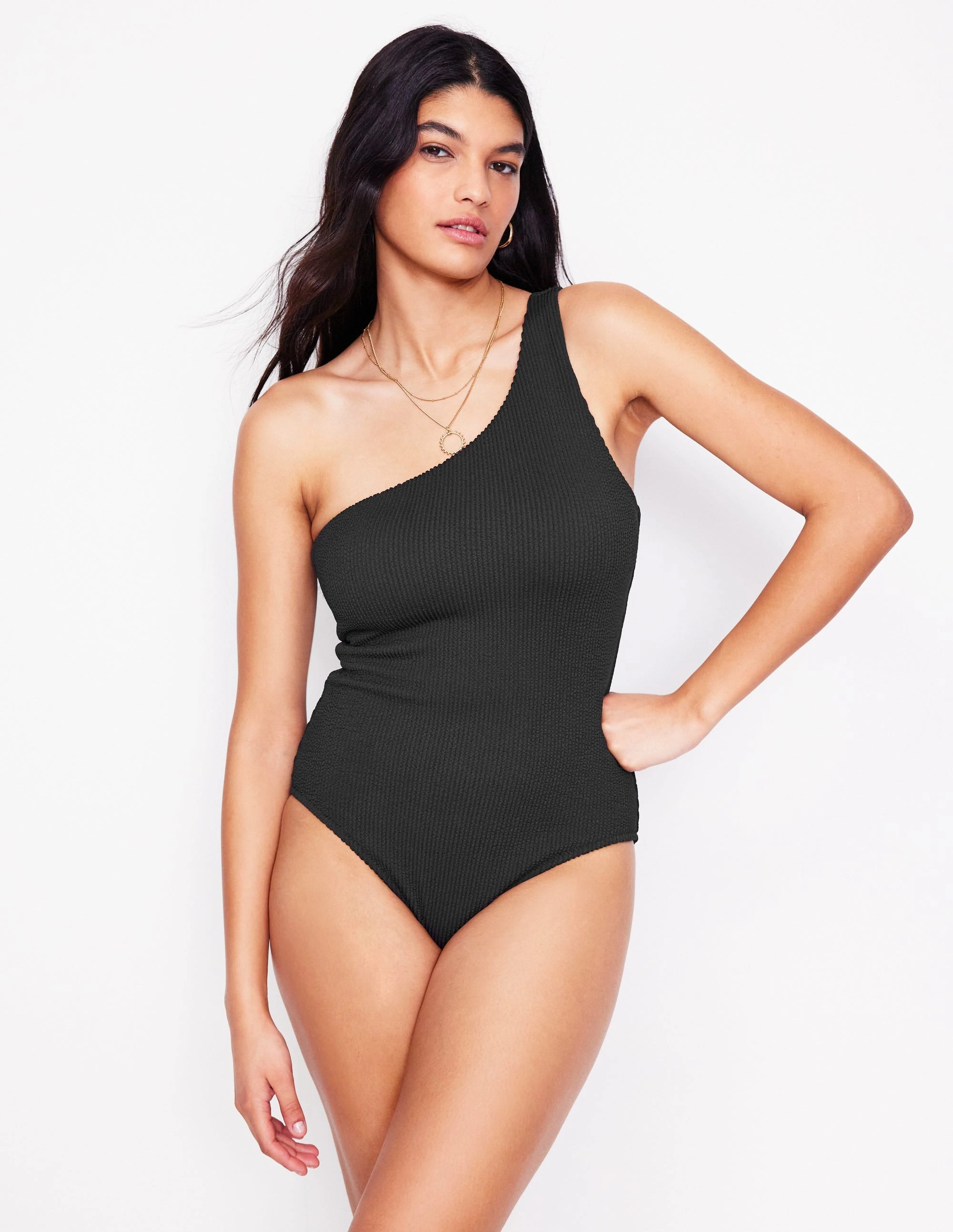One Shoulder Swimsuit-Black Colorfast Fabric