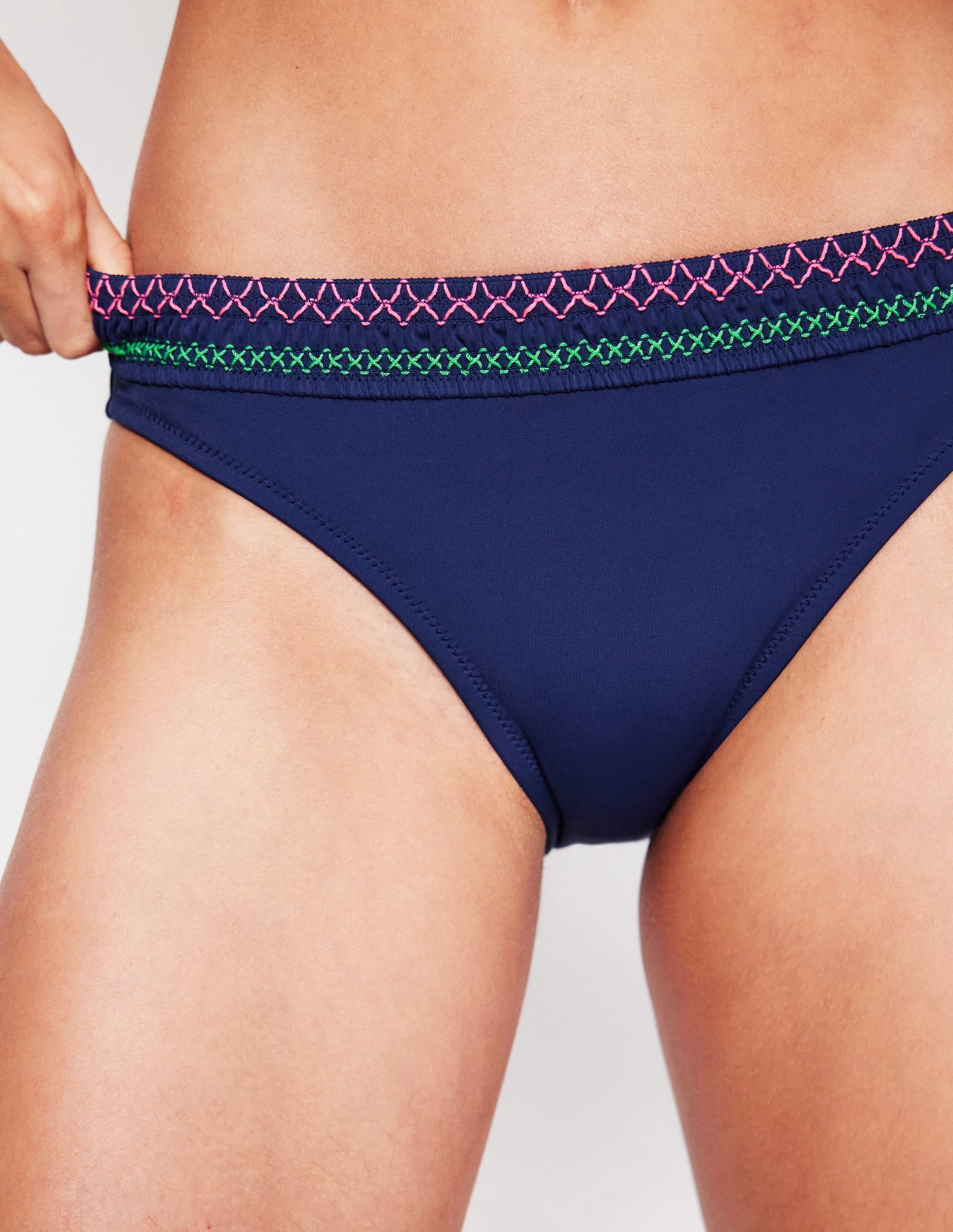 Cool-Shade Milos Smocked Bikini Bottoms-Navy