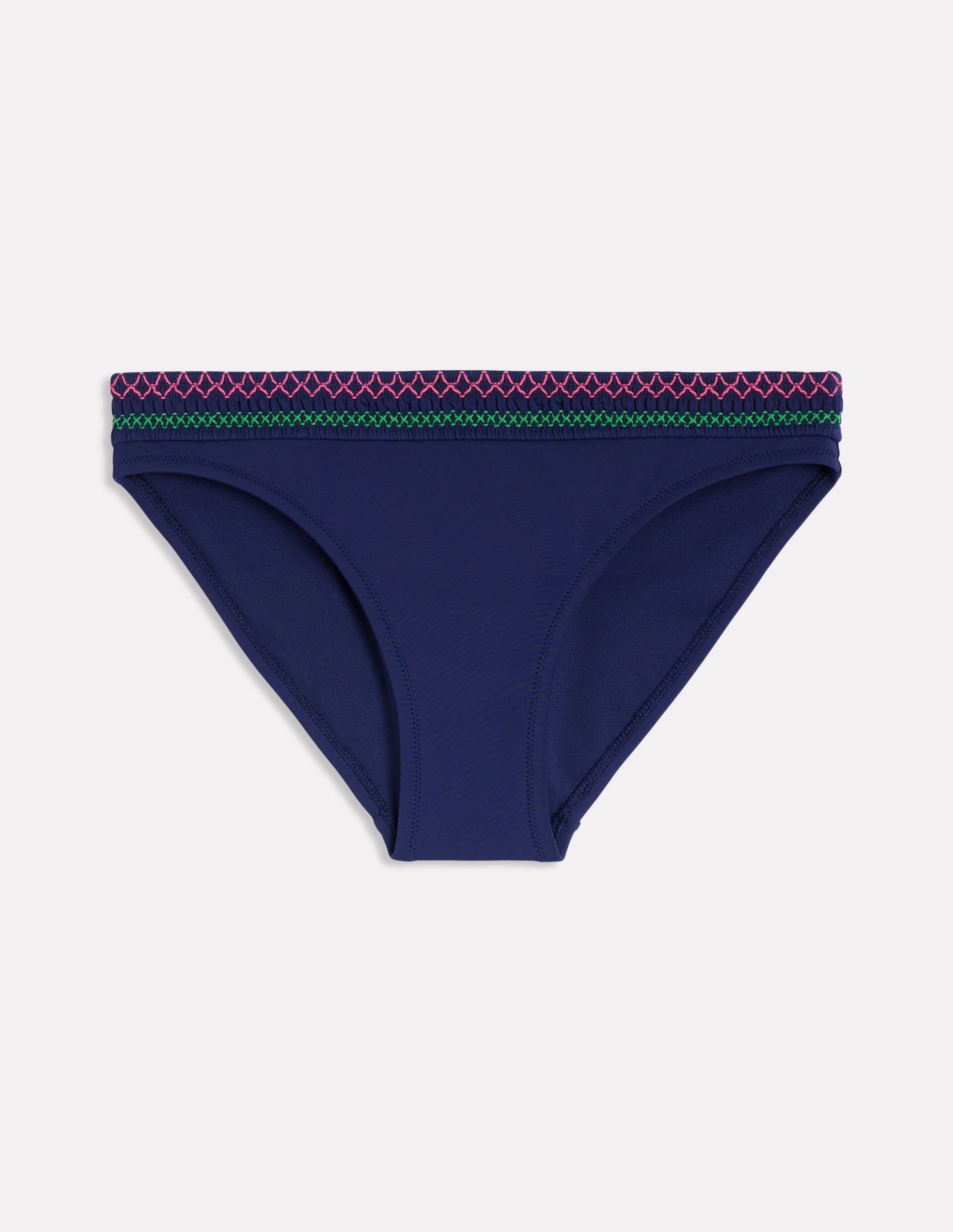 Travel Ready Seamless Design Milos Smocked Bikini Bottoms-Navy
